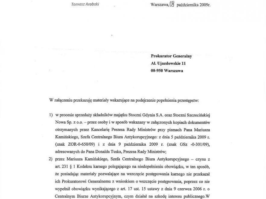 Kancelaria Premiera donosi do prokuratury o możliwym przestępstwie szefa CBA
