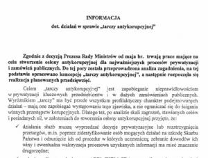 Pismo ws. utworzenia  quot;Tarczy antykorupcyjnej quot;